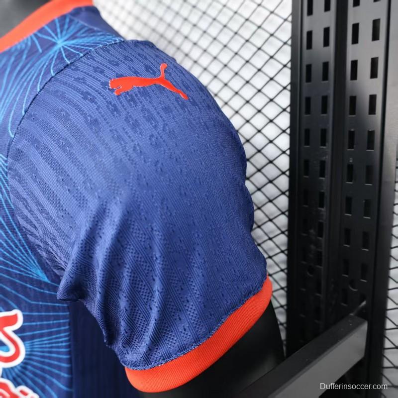 Player Version 25/26 RB Bragantino Blue with Geometric Pattern and Red Bull Logo Jersey