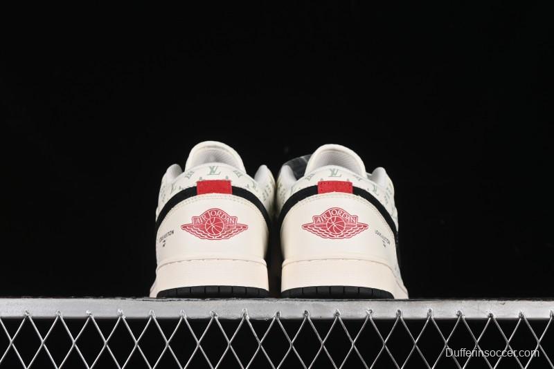 Nike Air Jordan 1 Low AJ1 LV Collaboration - Printed Dark Blue Swoosh High-End Custom Retro Basketball Shoes - WG8850-009