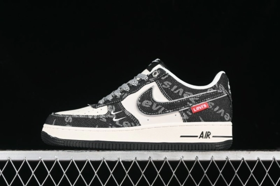 Nike Air Force 1 '07 Low Levi's Collaboration Double Swoosh Beige Black Casual Sneakers - SJ6698-001