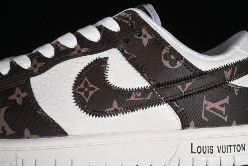 Nike SB Dunk Low LV Collaboration - Embossed White Brown Print Anniversary High-End Custom Low-Top Casual Sneakers - DQ1098-360