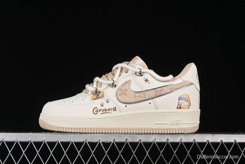 Nike Air Force 1 Low x Capybara "Pearl Girl" Casual Sneakers with Lace-Up Design - LV0506-505