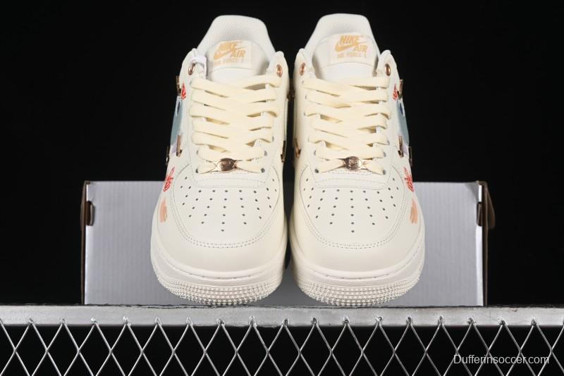 Nike Air Force 1 '07 Low Casual Sneakers with Mint Mambo Anime Theme and Gold Spray - ZH0316-040