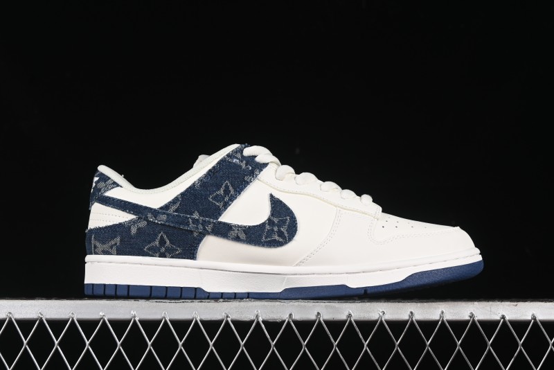 Nike SB Dunk Low LV Collaboration - Dark Blue Denim White Blue Swoosh Anniversary High-End Custom Low-Top Casual Sneakers - DJ2024-008