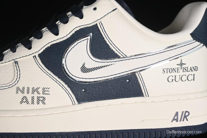 Nike Air Force 1 '07 Low Gucci Stone Island Collaboration - Off White Graphite Low-Top Casual Sneakers - KK1988-013