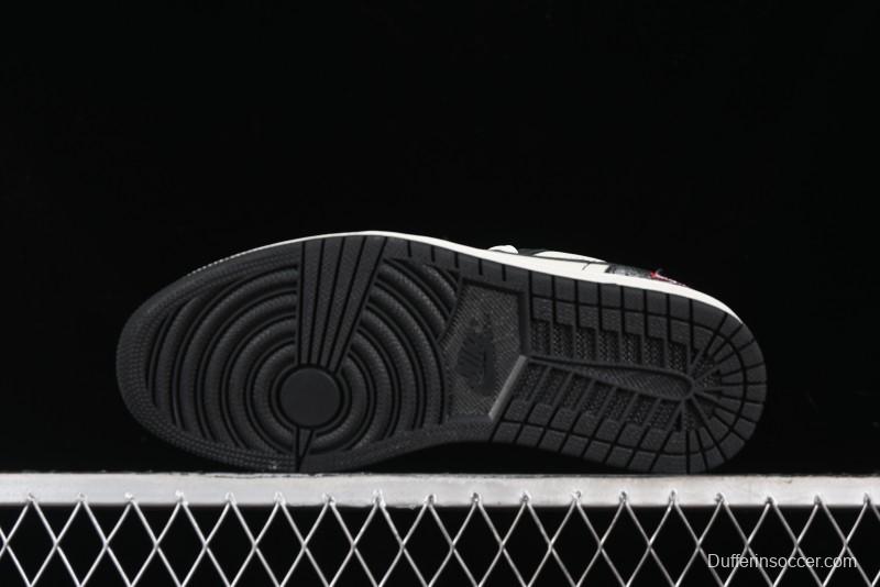 Nike Air Jordan 1 Low Supreme Collaboration - Black White Embossed Custom Retro Basketball Shoes DC2024-032