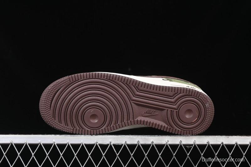 Nike Air Force 1 '07 Low Stussy Collaboration - Green Brown Low-Top Casual Sneakers - KK1988-038
