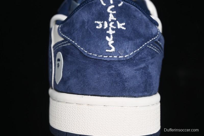 Nike Travis Scott x Fragment Design x Air Jordan 1 Low OG SP AJ1 Bape Collaboration - Klein Blue Lace-Up Low-Top Casual Sneakers - XS3186-201