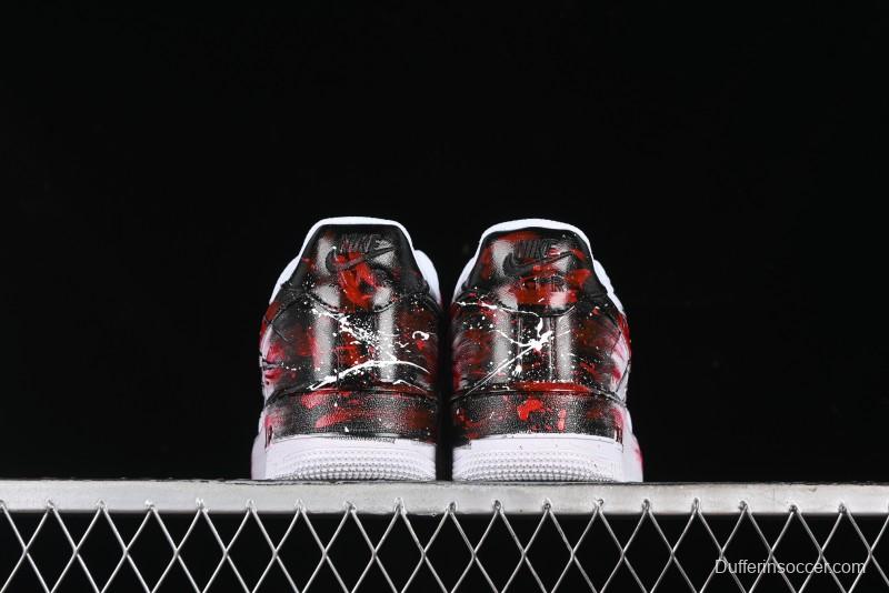 Nike Air Force 1 '07 Low Casual Sneakers with 2D Black and White Hand-Painted Blood Night Stitching Design - CW8822-011