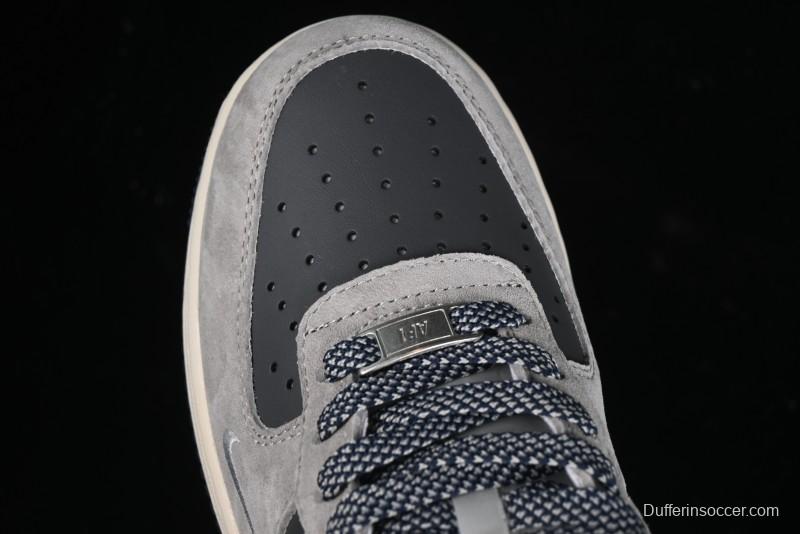 Nike Air Force 1 '07 Low Stussy Collaboration - Grey Pigskin Blue Sole Low-Top Casual Sneakers - SJ6698-005