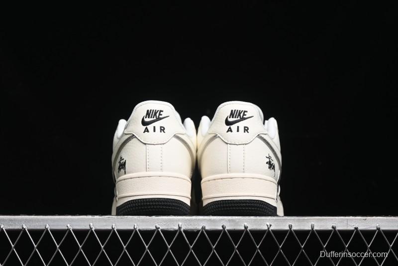 Nike Air Force 1 '07 Low Stussy Collaboration - Black Sail Silver Swoosh Casual Sneakers - XZ6188-729