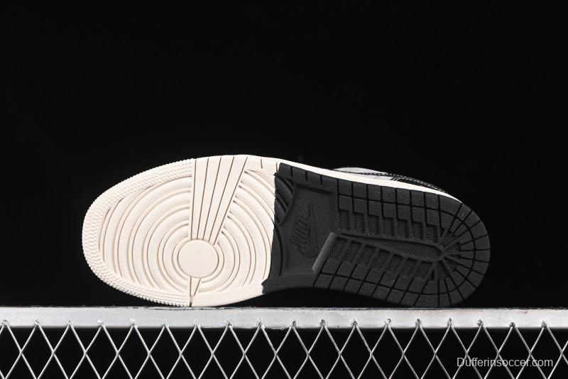 Nike Air Jordan 1 Low Supreme Collaboration - Black Grey Pigskin Two-Tone High-End Custom Retro Basketball Shoes - SJ9950-032