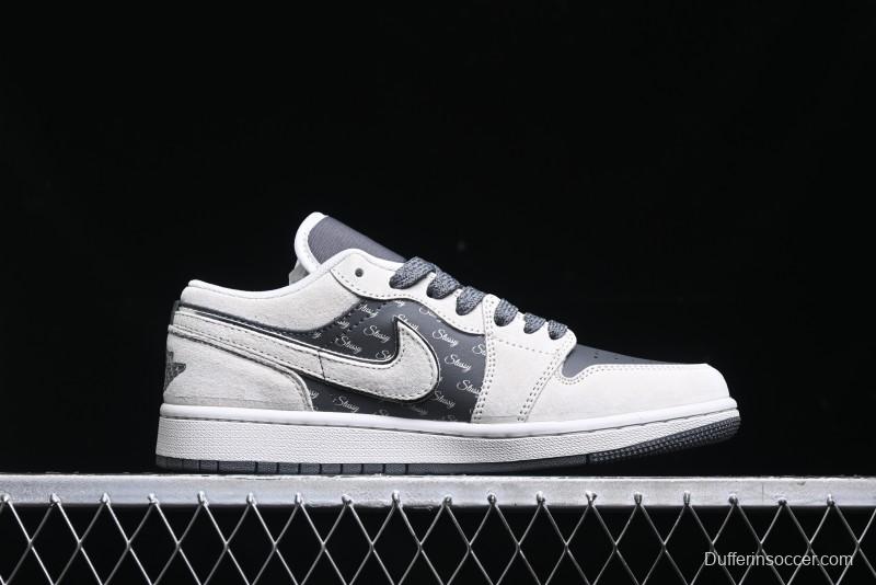 Nike Air Jordan 1 Low Stussy Collaboration - Grey Pigskin Black Base Retro Basketball Shoes - XX3318-968