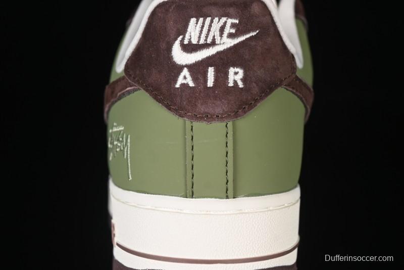 Nike Air Force 1 '07 Low Stussy Collaboration - Green Brown Low-Top Casual Sneakers - KK1988-038