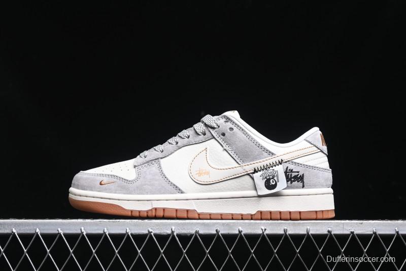 Nike SB Dunk Low Stussy Collaboration - Patchwork Black White Swoosh Anniversary Custom Low-Top Skate Shoes - DM6868-003