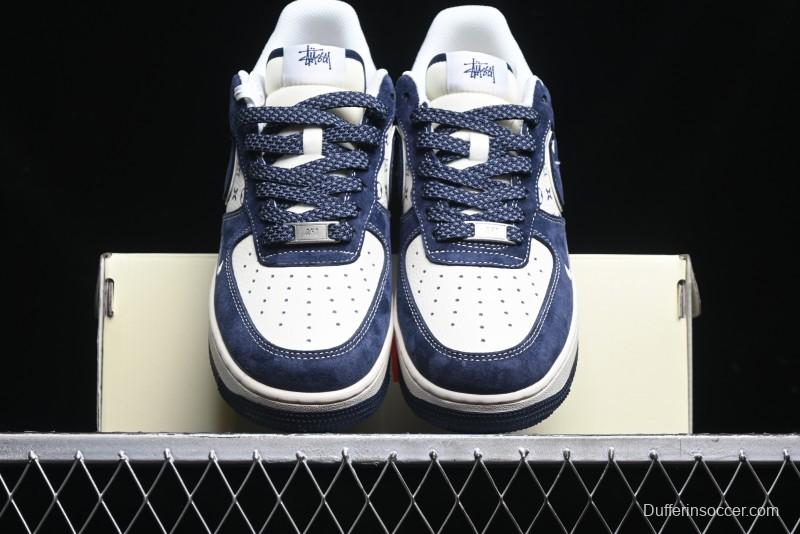 Nike Air Force 1 '07 Low Stussy Collaboration - Navy Red Print Casual Sneakers - XZ6188-350