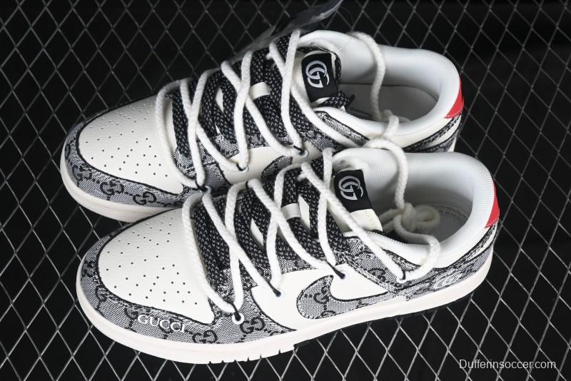 Nike SB Dunk Low Gucci Collaboration Grey Jacquard Swoosh Anniversary High-End Custom Low-Top Casual Skate Shoes - YX5066-215