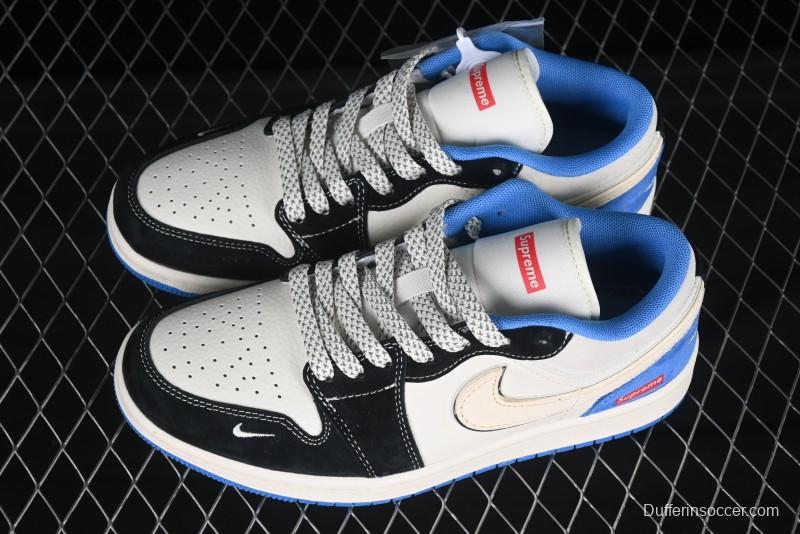 Nike Air Jordan 1 Low Supreme Retro Black Blue Custom Basketball Shoes - XX3318-501
