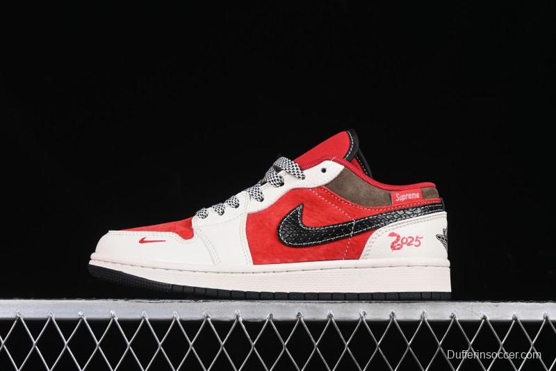 Nike Air Jordan 1 Low Supreme Collaboration Year of the Snake Limited Edition Retro Basketball Shoes - FC1688-203