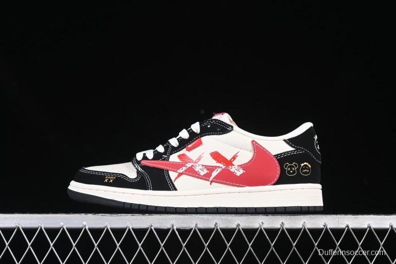 Nike Air Jordan 1 Low OG SP AJ1 Collaboration with Travis Scott and Fragment Design Graffiti Red Hook Low-top Casual Sneakers - XS2024-024