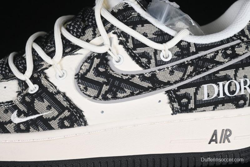 Nike Air Force 1 '07 Low Dior Collaboration Black Pattern Drawstring Casual Sneakers - SJ1198-106