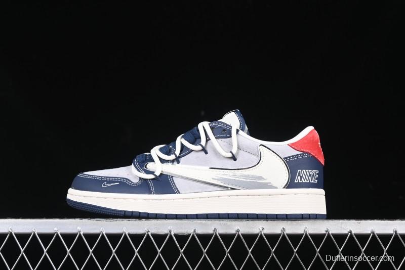 Nike Travis Scott x Fragment Design x Air Jordan 1 Low OG SP AJ1 Graffiti Drawstring Low-top Casual Sneakers - XS3186-203