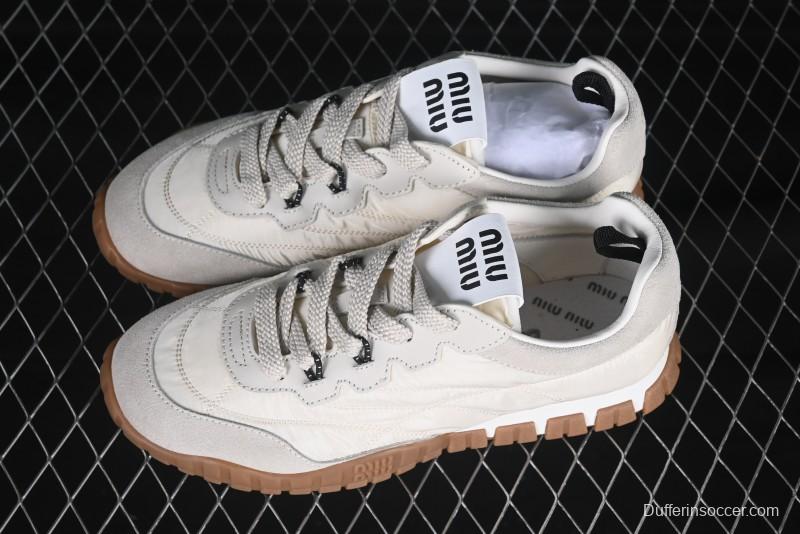 Miu Miu Suede Round Toe Lace-Up Women's Low-Top Casual Shoes in Beige - 99D4