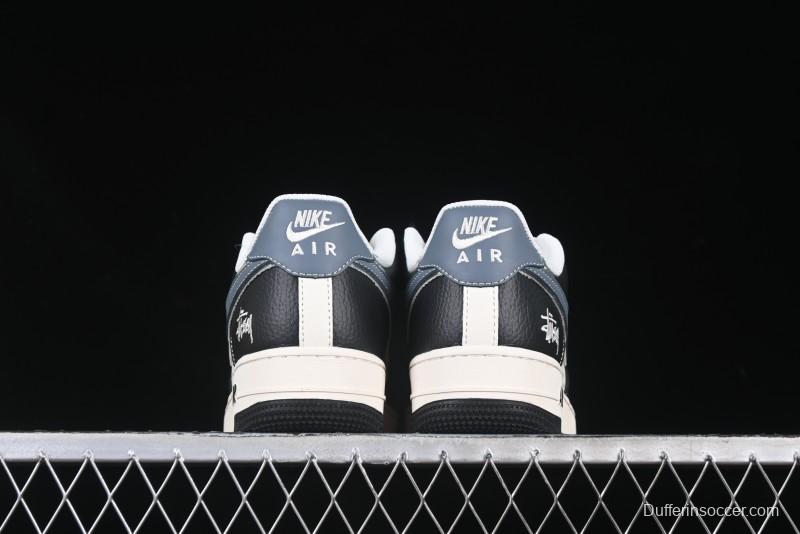 Nike Air Force 1 '07 Low Stussy Collaboration Grey Blue Black Leather Low-Top Casual Sneakers - XZ6188-199