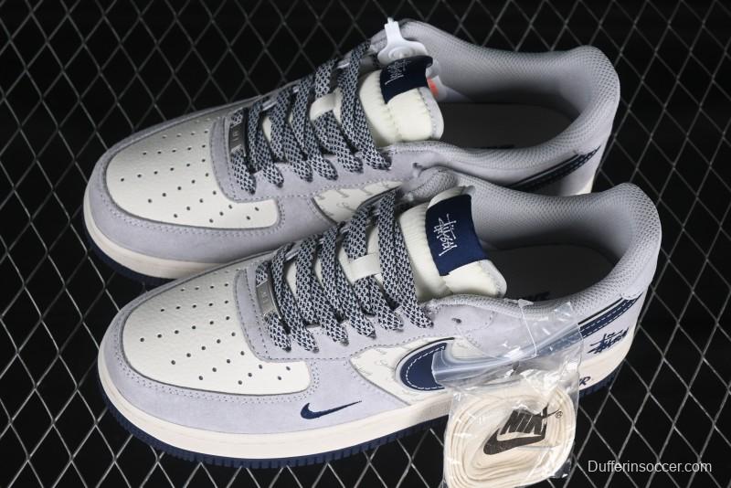 Nike Air Force 1 '07 Low Stussy Collaboration Grey Blue Swoosh Casual Sneakers - XZ3318-088