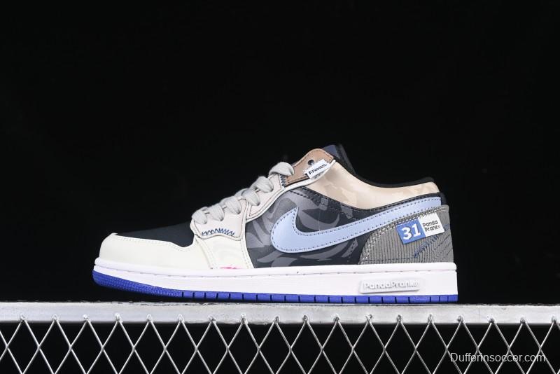Nike Air Jordan 1 Low Retro Basketball Shoes with Panda Mischief Skyline Design - 553558-154