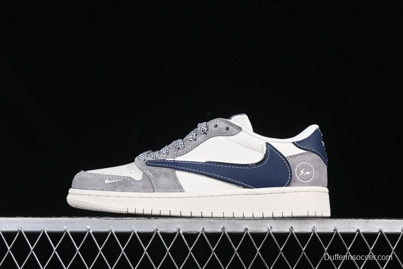 Nike Travis Scott x Fragment Design x Air Jordan 1 Low OG SP AJ1 Retro Sneakers with Reverse Swoosh - CF3688-066