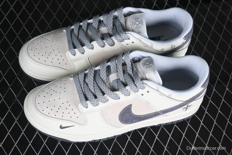 Nike SB Dunk Low Chrome Hearts Collaboration Cross Print Grey Swoosh Anniversary Custom Low-Top Casual Sneakers - DJ2024-064