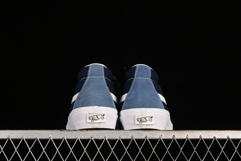 Vans Sk8-Mid Reissue 83 High-End Retro Skate Shoes with Blue Patchwork Suede - VN000CQQDWR