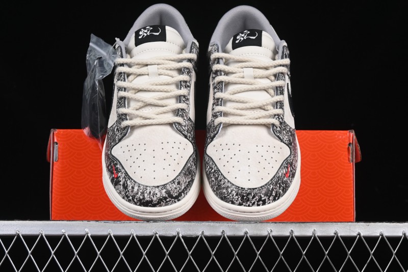 Nike SB Dunk Low Year of the Snake Series Snake Scale Black Swoosh Custom Low-Top Casual Skate Shoes - YX5066-272
