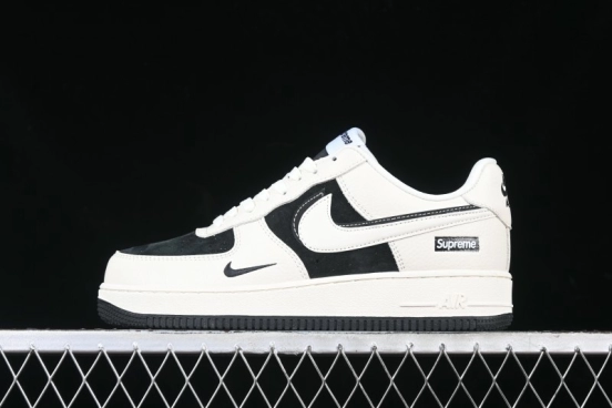Nike Air Force 1 '07 Low Supreme Collaboration - Beige Black Double Swoosh Casual Sneakers - DF0188-019