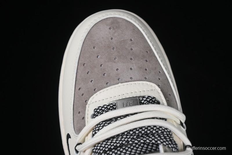 Nike Air Force 1 '07 Low Stussy Collaboration Beige Black Drawstring Casual Sneakers - SJ1198-109