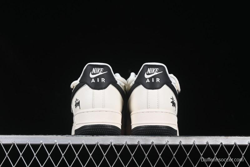Nike Air Force 1 '07 Low Stussy Collaboration Beige Black Drawstring Casual Sneakers - SJ1198-109