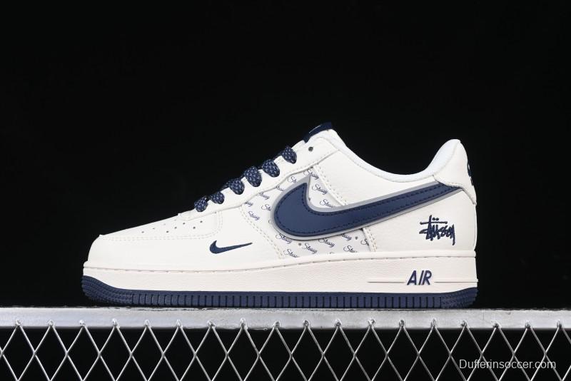 Nike Air Force 1 '07 Low Stussy Collaboration - Navy Blue & Off-White Low-Top Casual Sneakers - XZ3328-568