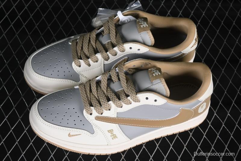 Nike Travis Scott x Fragment Design x Air Jordan 1 Low OG SP AJ1 Bape Collaboration Low-Top Casual Sneakers - BB6511-623