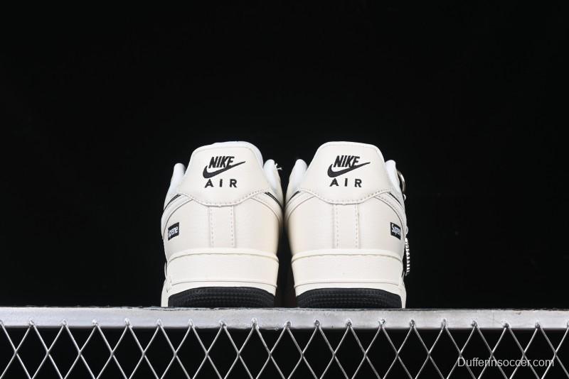 Nike Air Force 1 '07 Low Supreme Collaboration - Beige Black Double Swoosh Casual Sneakers - DF0188-019