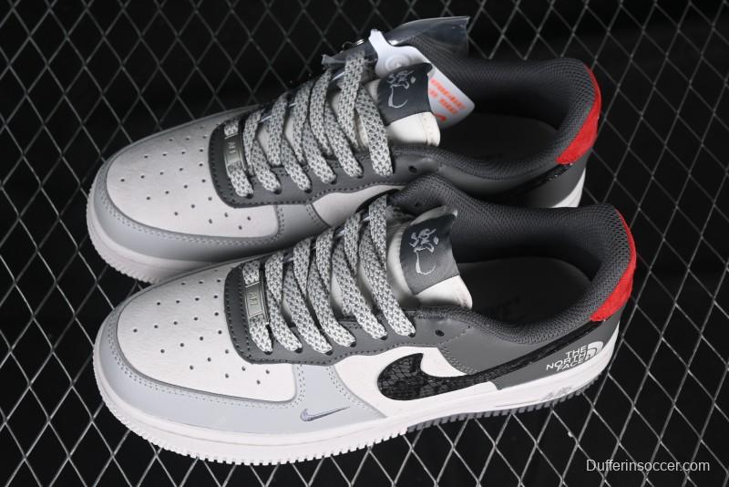 Nike Air Force 1 '07 Low The North Face Collaboration Beige Grey Black Snake Leather Custom Casual Sneakers - DM6688-052