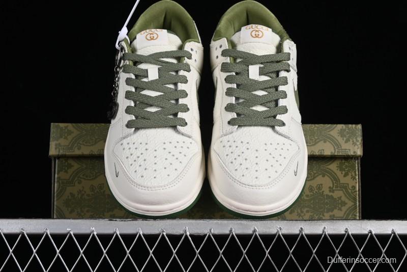 Nike SB Dunk Low Gucci Collaboration - Beige Green Woven Fabric Anniversary High-End Custom Low-Top Casual Skate Shoes - DQ1098-368