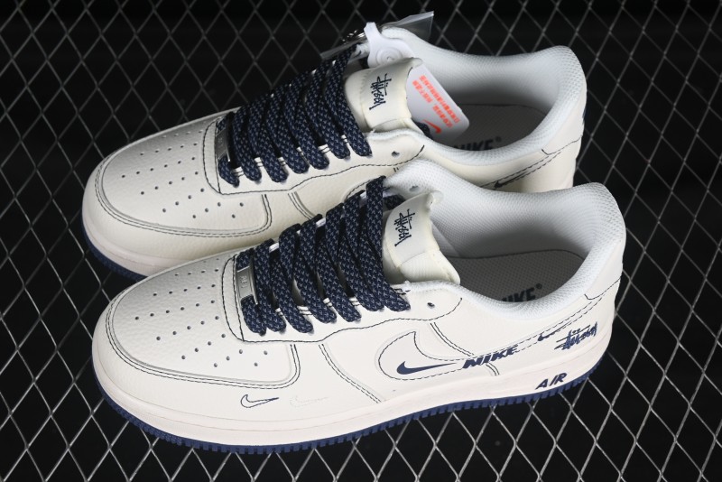 Nike Air Force 1 '07 Low Stussy Collaboration Grey Swoosh Casual Sneakers - HH7518-063
