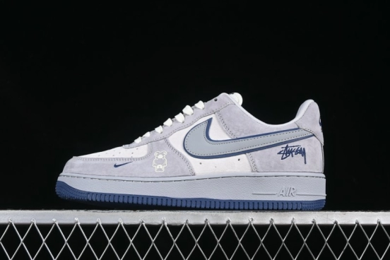 Nike Air Force 1 '07 Low Stussy Collaboration Grey Blue Pig Bear AF1 Low Top Casual Sneakers - DF0188-017