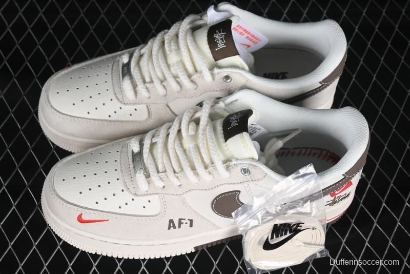 Nike Air Force 1 '07 Low Stussy Collaboration Dual-Tone Beige Brown Low-Top Casual Sneakers - SJ6698-025