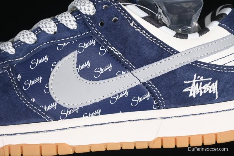 Nike SB Dunk Low Stussy Collaboration Suede Blue Anniversary Custom Low-Top Casual Sneakers - XS1086-009