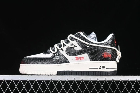 Nike Air Force 1 '07 Low Stussy Year of the Snake Limited Edition Black Snake Print Drawstring Casual Sneakers - DM6688-013
