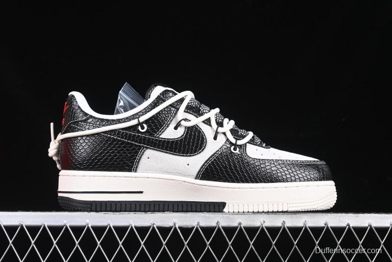 Nike Air Force 1 '07 Low Stussy Year of the Snake Limited Edition Black Snake Print Drawstring Casual Sneakers - DM6688-013