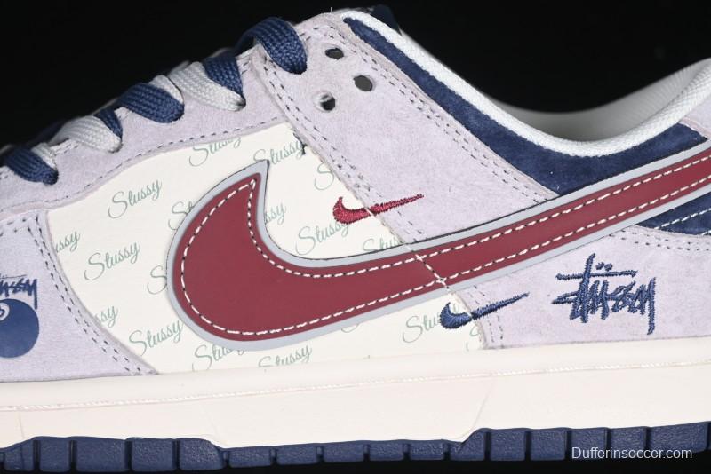 Nike SB Dunk Low Stussy Collaboration Black Burgundy Swoosh Anniversary Custom Low-Top Casual Skate Shoes - DM6868-022