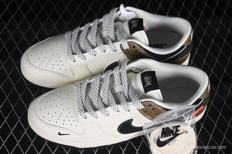 Nike SB Dunk Low Supreme Stussy Collaboration Beige Double Mini Swoosh Anniversary High-End Custom Low-Top Casual Skate Shoes - XS6089-502