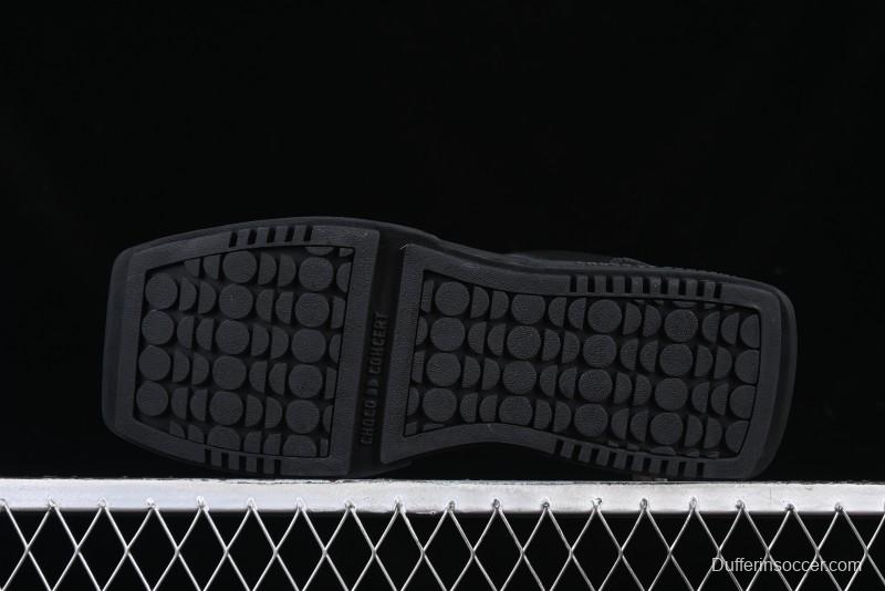 Choco Concert Leather Round Square Asymmetric Fashion Sneakers Black - AJE5